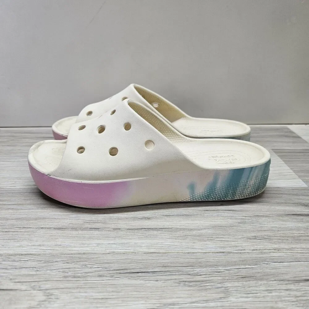 Crocs Classic Platform Sandal White Ombre Girls Womens Size 5 Pink Blue Casual
